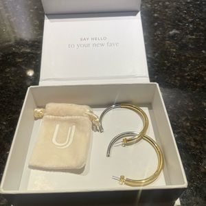 Uncommon James two tone hoop gold and silver earrings worn once